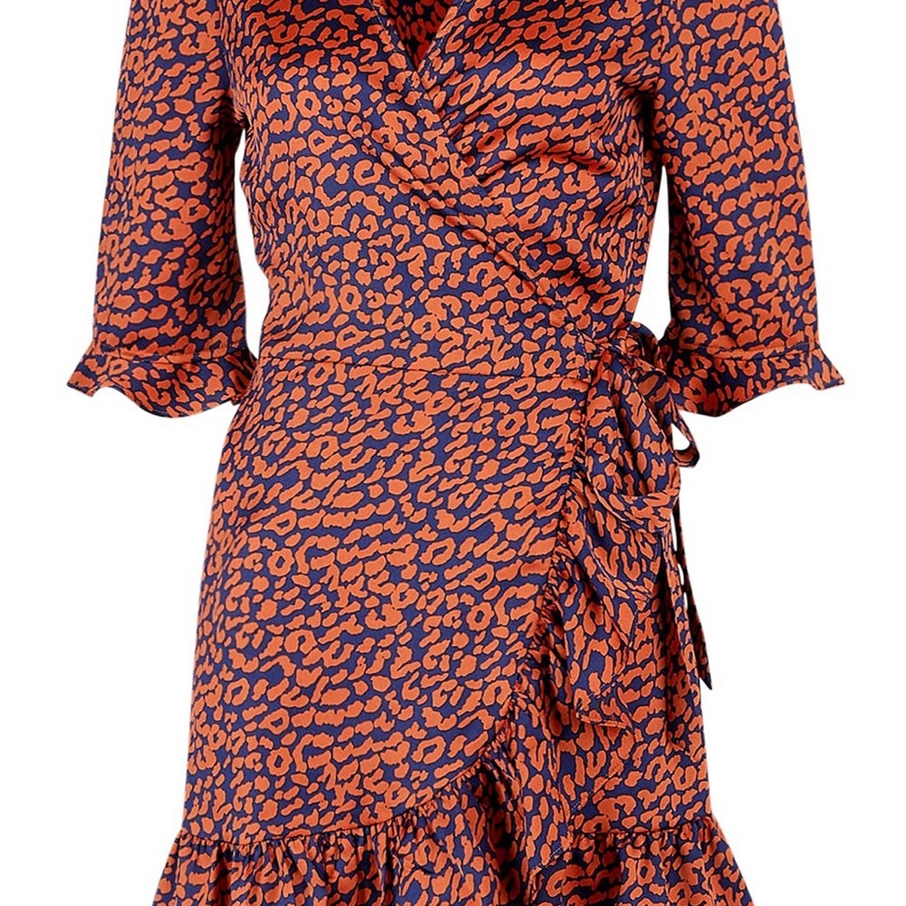 Petite Satin leopard print ruffle wrap